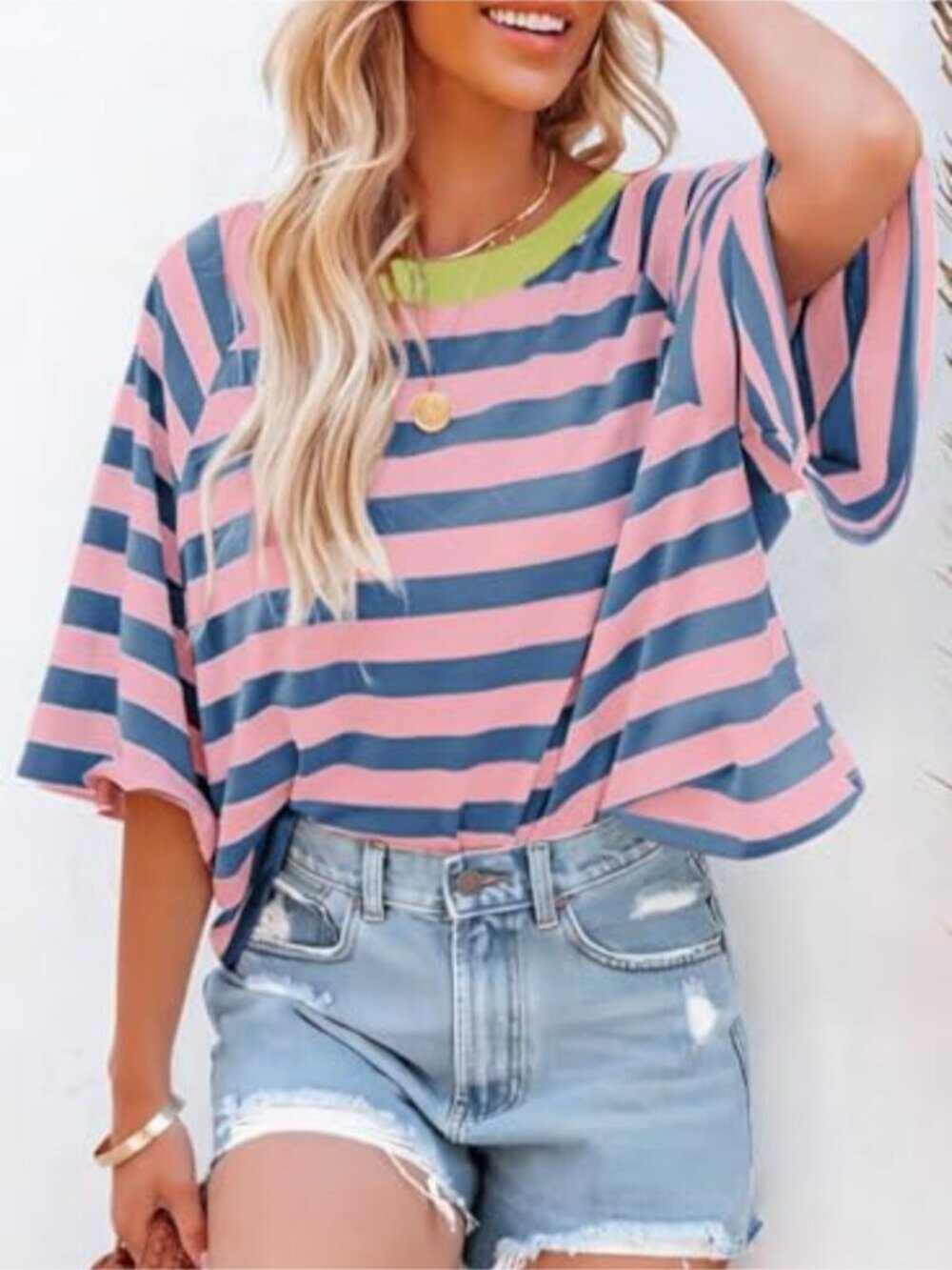 Striped Color Block Crewneck Tee - Picture 7 of 9